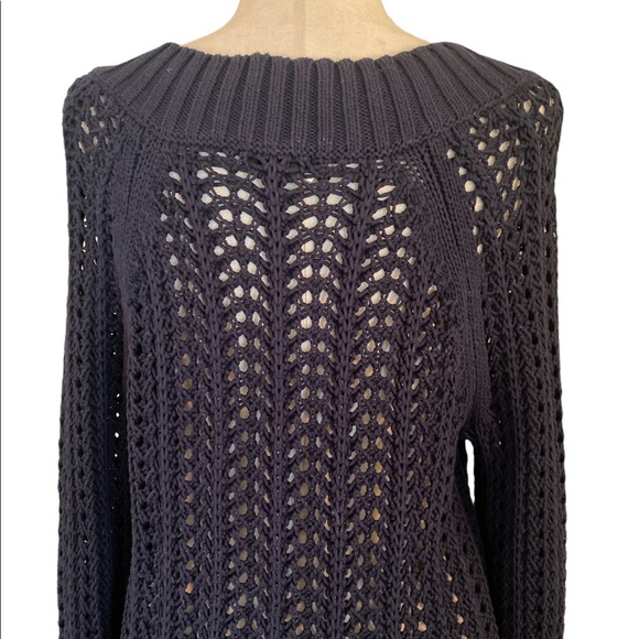 J. Crew Wide Neck Beach Navy Blue Pointelle Knit Sweater - S - Picture 7 of 13